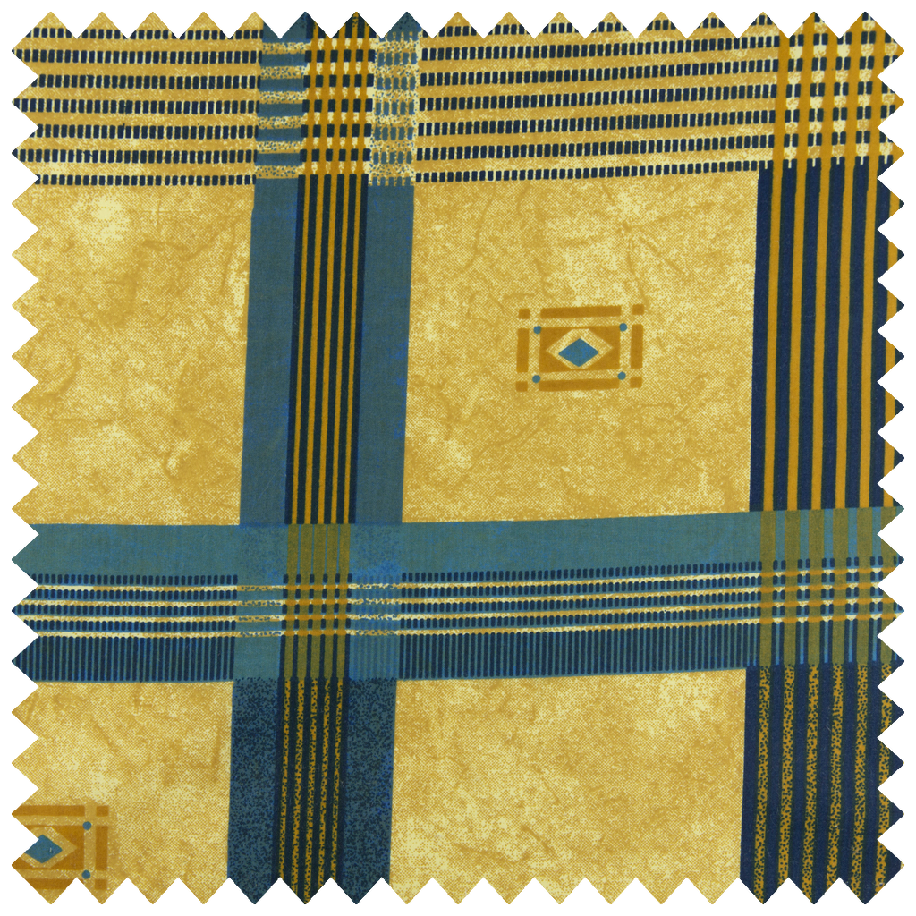 145 Hilos Jaspeado Amarillo con Cuadros Azules - Jocathex